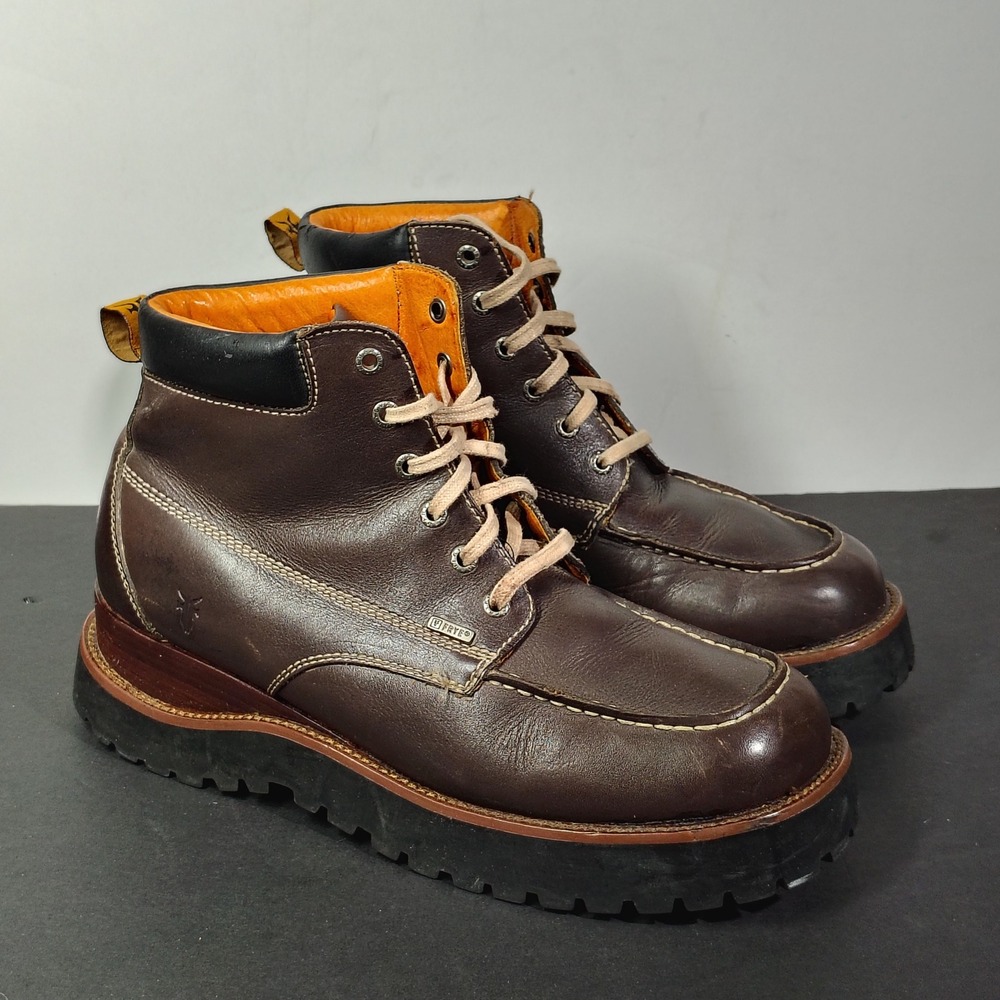 Frye Boots Mens Ranger Lace 6G Size 11.5 Brown Leather Moc Toe Heritage Lug Sole